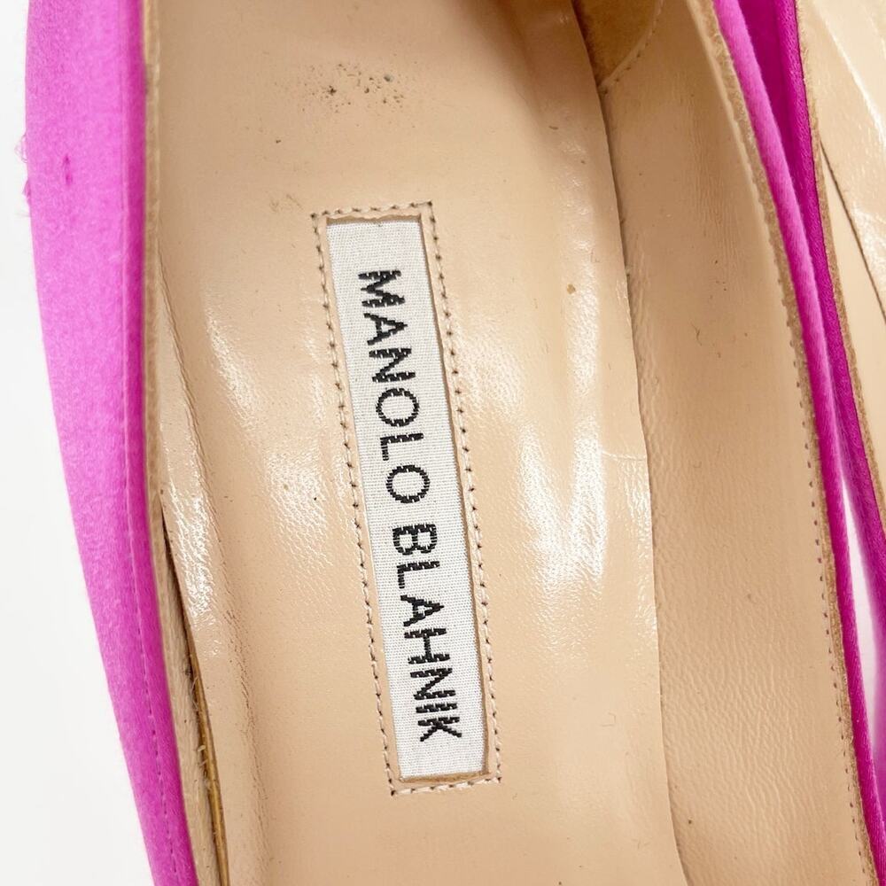 Manolo Blahnik Fuchsia Hangisi Satin Pointed Toe Crystal Detailed Pump IT 37.5 - Picture 10 of 12